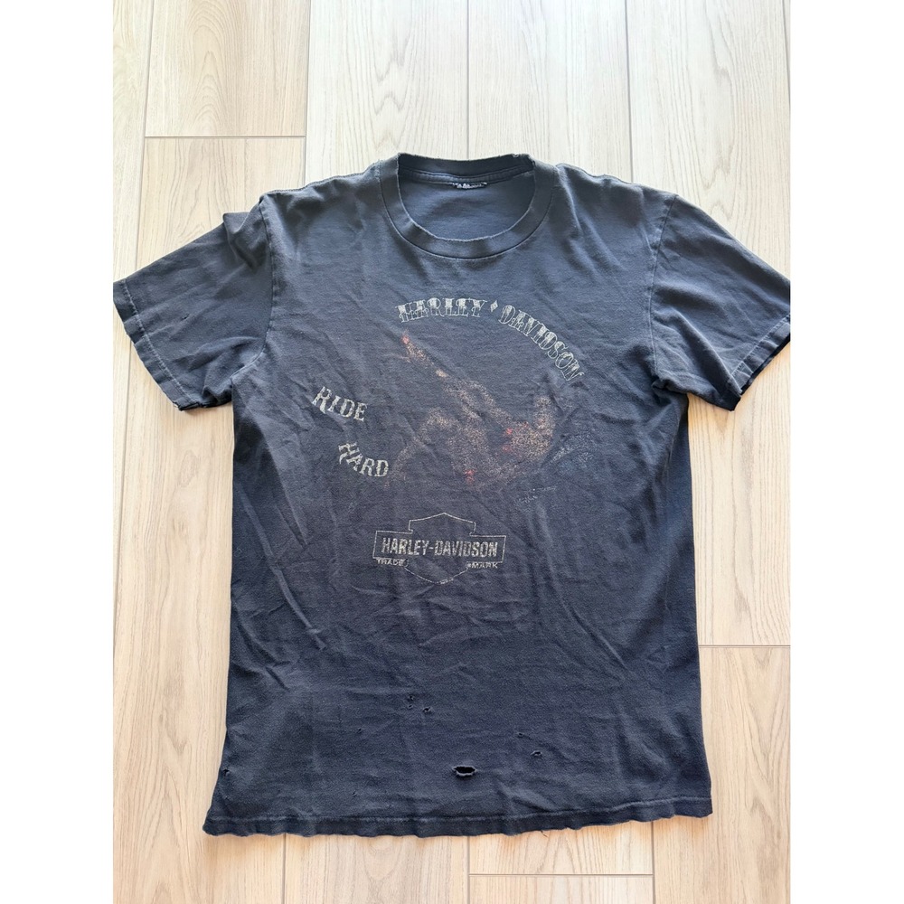 Vintage Harley Davidson T Shirt Mens L Black Ride Hard Silverdale WA Thrashed